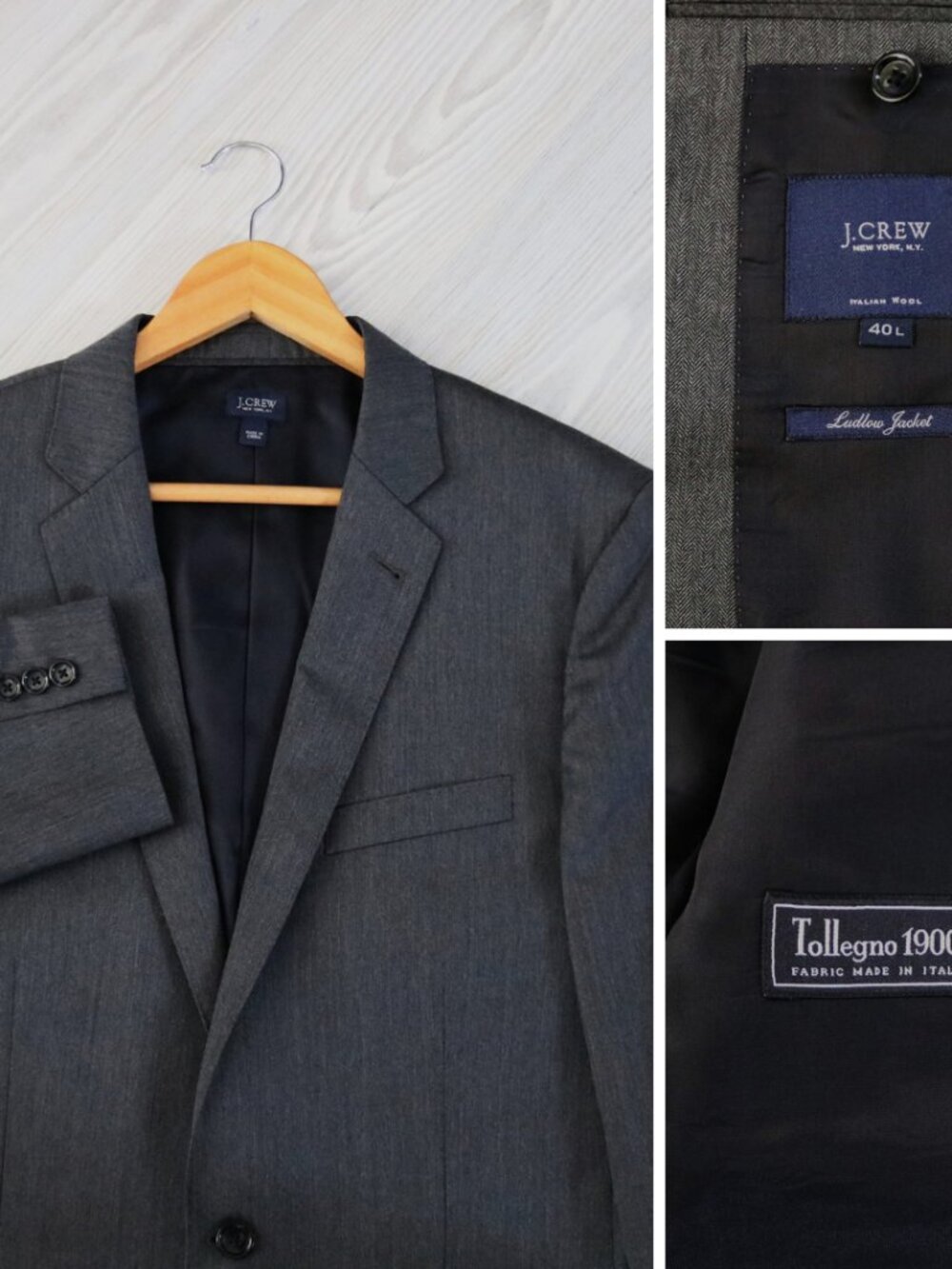 J.CREW Ludlow Men's 40L Charcoal Blazer Tollegno 1900 Italian Wool Sport Coat
